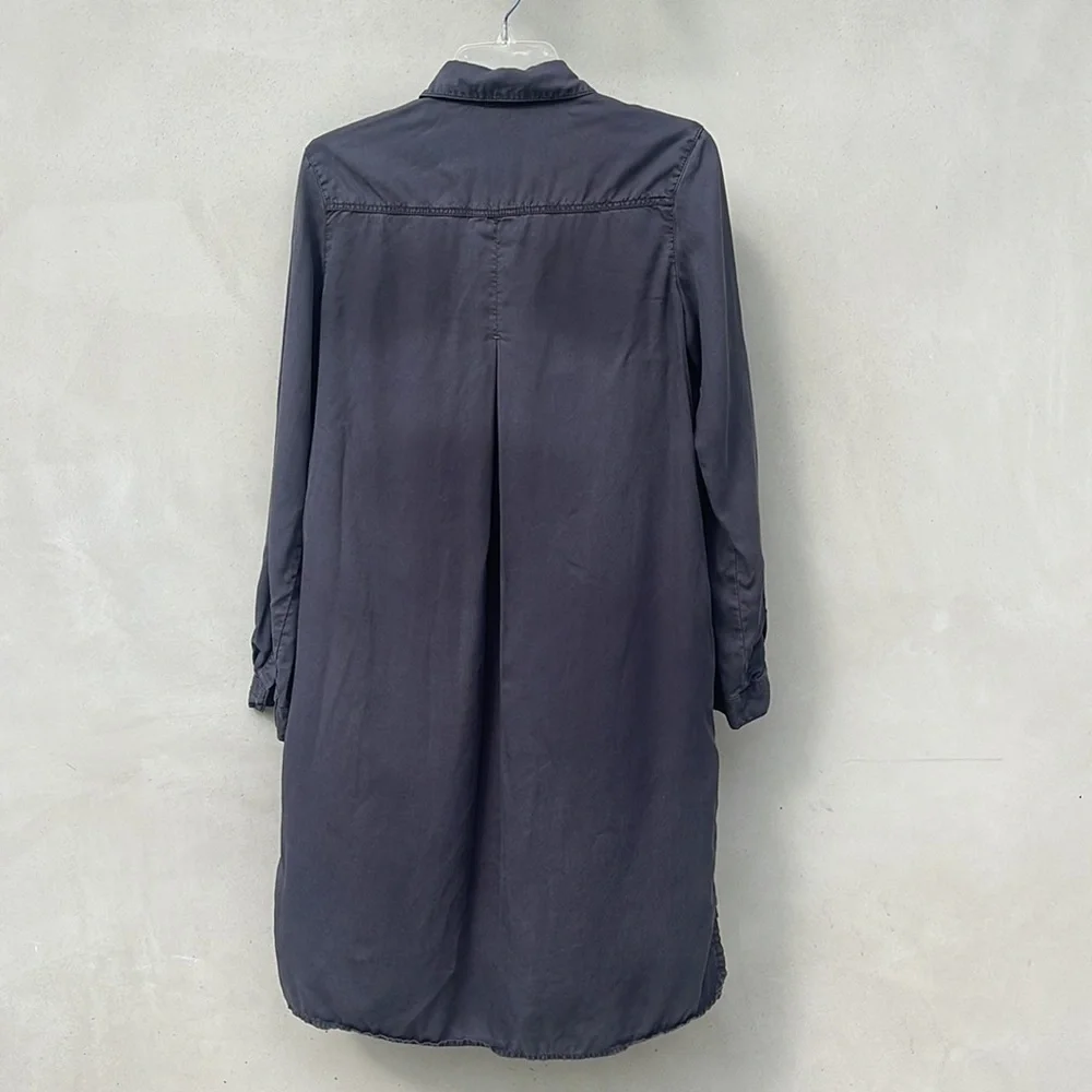 Zara Long Sleeve Charcoal Gray Pocket Tunic Button Up Shirt Dress XS